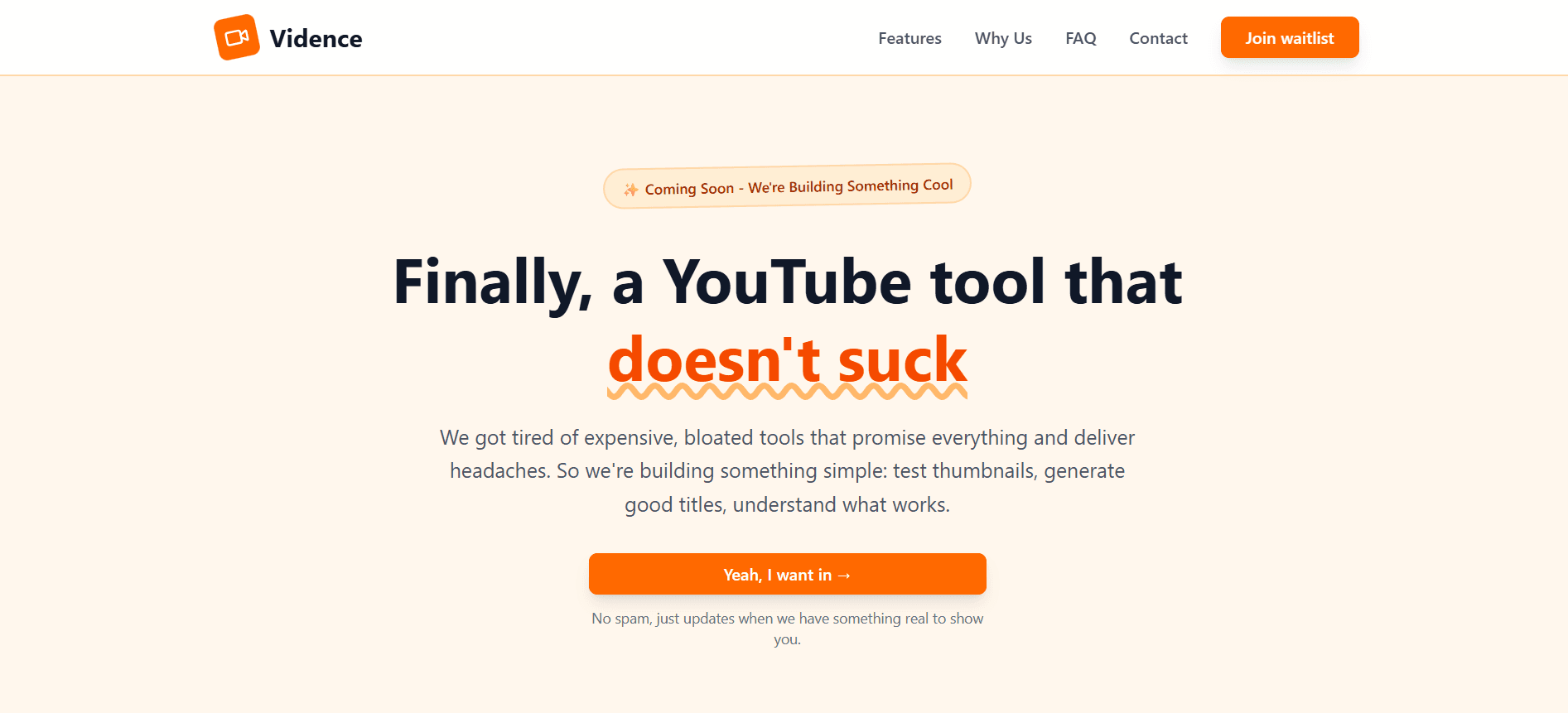 Vidence Landing Page